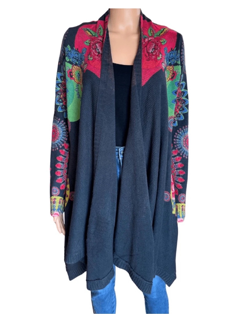 Desigual Navy Open-Front Cardigan with Multicolor Floral Accents - Picture 5 of 9